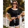 Ekouaer Women Ribbed Knit Pajama Sets, Short Sleeve Top and Shorts 2 Piece Soft Pjs Sleepwear with Pockets Lounge Sets S-XXL(Black)