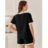 Ekouaer Women Ribbed Knit Pajama Sets, Short Sleeve Top and Shorts 2 Piece Soft Pjs Sleepwear with Pockets Lounge Sets S-XXL(Black)