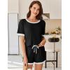 Ekouaer Women Ribbed Knit Pajama Sets, Short Sleeve Top and Shorts 2 Piece Soft Pjs Sleepwear with Pockets Lounge Sets S-XXL(Black)