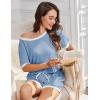 Ekouaer Women Ribbed Knit Pajama Sets, Short Sleeve Top and Shorts 2 Piece Soft Pjs Sleepwear with Pockets Lounge Sets S-XXL(Clear Blue)