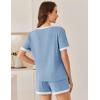 Ekouaer Women Ribbed Knit Pajama Sets, Short Sleeve Top and Shorts 2 Piece Soft Pjs Sleepwear with Pockets Lounge Sets S-XXL(Clear Blue)