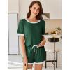 Ekouaer Women Ribbed Knit Pajama Sets, Short Sleeve Top and Shorts 2 Piece Soft Pjs Sleepwear with Pockets Lounge Sets S-XXL(Dark Green)