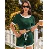 Ekouaer Women Ribbed Knit Pajama Sets, Short Sleeve Top and Shorts 2 Piece Soft Pjs Sleepwear with Pockets Lounge Sets S-XXL(Dark Green)
