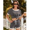Ekouaer Women Ribbed Knit Pajama Sets, Short Sleeve Top and Shorts 2 Piece Soft Pjs Sleepwear with Pockets Lounge Sets S-XXL(Dark Grey)