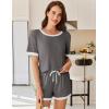 Ekouaer Women Ribbed Knit Pajama Sets, Short Sleeve Top and Shorts 2 Piece Soft Pjs Sleepwear with Pockets Lounge Sets S-XXL(Dark Grey)