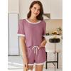 Ekouaer Women Ribbed Knit Pajama Sets, Short Sleeve Top and Shorts 2 Piece Soft Pjs Sleepwear with Pockets Lounge Sets S-XXL(Deep Pink)