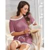 Ekouaer Women Ribbed Knit Pajama Sets, Short Sleeve Top and Shorts 2 Piece Soft Pjs Sleepwear with Pockets Lounge Sets S-XXL(Deep Pink)