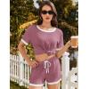 Ekouaer Women Ribbed Knit Pajama Sets, Short Sleeve Top and Shorts 2 Piece Soft Pjs Sleepwear with Pockets Lounge Sets S-XXL(Deep Pink)