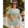 Ekouaer Women Ribbed Knit Pajama Sets, Short Sleeve Top and Shorts 2 Piece Soft Pjs Sleepwear with Pockets Lounge Sets S-XXL(Light Green)