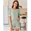 Ekouaer Women Ribbed Knit Pajama Sets, Short Sleeve Top and Shorts 2 Piece Soft Pjs Sleepwear with Pockets Lounge Sets S-XXL(Light Green)