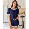 Ekouaer Women Ribbed Knit Pajama Sets, Short Sleeve Top and Shorts 2 Piece Soft Pjs Sleepwear with Pockets Lounge Sets S-XXL(Navy Blue)