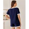 Ekouaer Women Ribbed Knit Pajama Sets, Short Sleeve Top and Shorts 2 Piece Soft Pjs Sleepwear with Pockets Lounge Sets S-XXL(Navy Blue)