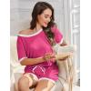 Ekouaer Women Ribbed Knit Pajama Sets, Short Sleeve Top and Shorts 2 Piece Soft Pjs Sleepwear with Pockets Lounge Sets S-XXL(Rose Red)