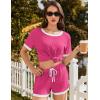 Ekouaer Women Ribbed Knit Pajama Sets, Short Sleeve Top and Shorts 2 Piece Soft Pjs Sleepwear with Pockets Lounge Sets S-XXL(Rose Red)
