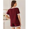 Ekouaer Women Ribbed Knit Pajama Sets, Short Sleeve Top and Shorts 2 Piece Soft Pjs Sleepwear with Pockets Lounge Sets S-XXL(Wine Red)