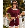 Ekouaer Women Ribbed Knit Pajama Sets, Short Sleeve Top and Shorts 2 Piece Soft Pjs Sleepwear with Pockets Lounge Sets S-XXL(Wine Red)