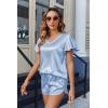 Ekouaer Women Satin Pajamas Set Ruffle Sleeves Silk Pj Set Soft V Neck Sleepwear Loungewear(Baby Blue)