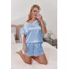 Ekouaer Women Satin Pajamas Set Ruffle Sleeves Silk Pj Set Soft V Neck Sleepwear Loungewear(Baby Blue)