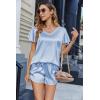Ekouaer Women Satin Pajamas Set Ruffle Sleeves Silk Pj Set Soft V Neck Sleepwear Loungewear(Baby Blue)