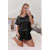 Ekouaer Women Satin Pajamas Set Ruffle Sleeves Silk Pj Set Soft V Neck Sleepwear Loungewear(Black)