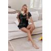 Ekouaer Women Satin Pajamas Set Ruffle Sleeves Silk Pj Set Soft V Neck Sleepwear Loungewear(Black)