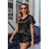 Ekouaer Women Satin Pajamas Set Ruffle Sleeves Silk Pj Set Soft V Neck Sleepwear Loungewear(Black)