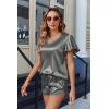 Ekouaer Women Satin Pajamas Set Ruffle Sleeves Silk Pj Set Soft V Neck Sleepwear Loungewear(Gray)