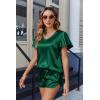 Ekouaer Women Satin Pajamas Set Ruffle Sleeves Silk Pj Set Soft V Neck Sleepwear Loungewear(Green)