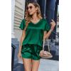 Ekouaer Women Satin Pajamas Set Ruffle Sleeves Silk Pj Set Soft V Neck Sleepwear Loungewear(Green)