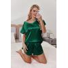 Ekouaer Women Satin Pajamas Set Ruffle Sleeves Silk Pj Set Soft V Neck Sleepwear Loungewear(Green)