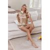 Ekouaer Women Satin Pajamas Set Ruffle Sleeves Silk Pj Set Soft V Neck Sleepwear Loungewear(Khaki)