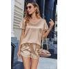 Ekouaer Women Satin Pajamas Set Ruffle Sleeves Silk Pj Set Soft V Neck Sleepwear Loungewear(Khaki)