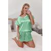 Ekouaer Women Satin Pajamas Set Ruffle Sleeves Silk Pj Set Soft V Neck Sleepwear Loungewear(Medium Sea Green)