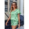 Ekouaer Women Satin Pajamas Set Ruffle Sleeves Silk Pj Set Soft V Neck Sleepwear Loungewear(Medium Sea Green)