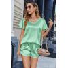 Ekouaer Women Satin Pajamas Set Ruffle Sleeves Silk Pj Set Soft V Neck Sleepwear Loungewear(Medium Sea Green)