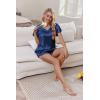 Ekouaer Women Satin Pajamas Set Ruffle Sleeves Silk Pj Set Soft V Neck Sleepwear Loungewear(Navy Blue)