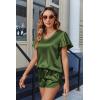 Ekouaer Women Satin Pajamas Set Ruffle Sleeves Silk Pj Set Soft V Neck Sleepwear Loungewear(Olive Drab)