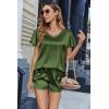 Ekouaer Women Satin Pajamas Set Ruffle Sleeves Silk Pj Set Soft V Neck Sleepwear Loungewear(Olive Drab)