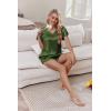 Ekouaer Women Satin Pajamas Set Ruffle Sleeves Silk Pj Set Soft V Neck Sleepwear Loungewear(Olive Drab)