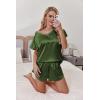 Ekouaer Women Satin Pajamas Set Ruffle Sleeves Silk Pj Set Soft V Neck Sleepwear Loungewear(Olive Drab)