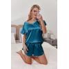 Ekouaer Women Satin Pajamas Set Ruffle Sleeves Silk Pj Set Soft V Neck Sleepwear Loungewear(Peacock Blue)