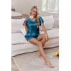 Ekouaer Women Satin Pajamas Set Ruffle Sleeves Silk Pj Set Soft V Neck Sleepwear Loungewear(Peacock Blue)