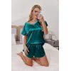 Ekouaer Women Satin Pajamas Set Ruffle Sleeves Silk Pj Set Soft V Neck Sleepwear Loungewear(Teal)