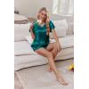 Ekouaer Women Satin Pajamas Set Ruffle Sleeves Silk Pj Set Soft V Neck Sleepwear Loungewear(Teal)