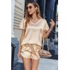 Ekouaer Women Satin Pajamas Set Ruffle Sleeves Silk Pj Set Soft V Neck Sleepwear Loungewear(Wheat)