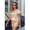 Ekouaer Women Satin Pajamas Set Ruffle Sleeves Silk Pj Set Soft V Neck Sleepwear Loungewear(Wheat)