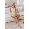 Ekouaer Women Satin Pajamas Set Ruffle Sleeves Silk Pj Set Soft V Neck Sleepwear Loungewear(Wheat)