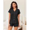 Ekouaer Womens Button Down Pajamas Set 2 Piece Sleepwear Short Sleeve Pjs Soft Stripe Lounge Sets(Black)