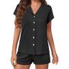 Ekouaer Womens Button Down Pajamas Set 2 Piece Sleepwear Short Sleeve Pjs Soft Stripe Lounge Sets(Black)