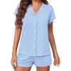 Ekouaer Womens Button Down Pajamas Set 2 Piece Sleepwear Short Sleeve Pjs Soft Stripe Lounge Sets(Blue)